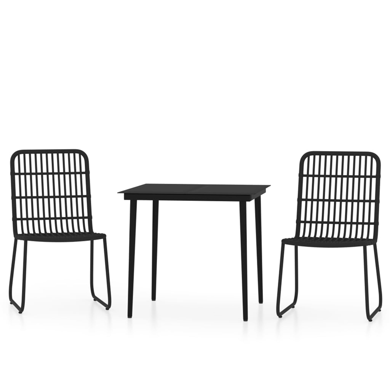 Bowery Hill PE Rattan/Powder-Coated Steel/Glass Medium Dining Set in Black