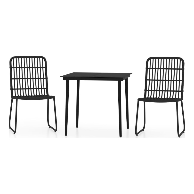 Bowery Hill PE Rattan/Powder-Coated Steel/Glass Medium Dining Set in Black