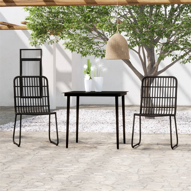 Bowery Hill PE Rattan/Powder-Coated Steel/Glass Medium Dining Set in Black