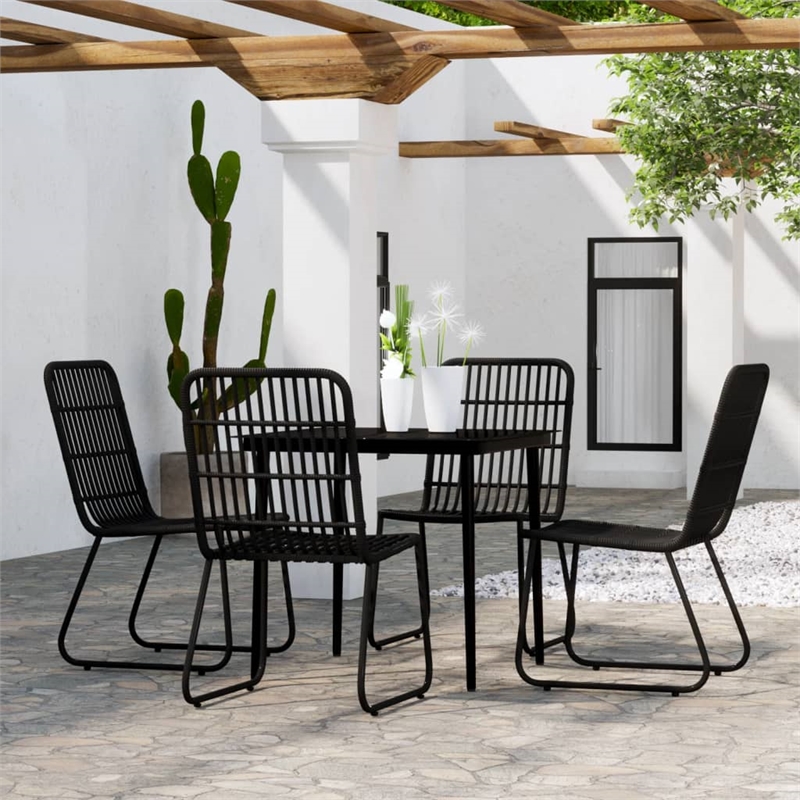 Bowery Hill Powder-Coated Steel Medium Lightweight Dining Set in Black