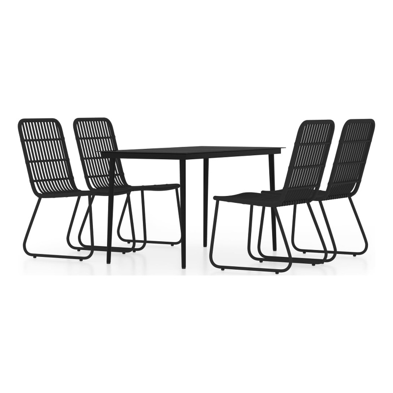Bowery Hill Powder-Coated Steel/Glass/PE Rattan Dining Set in Black