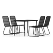 Bowery Hill Powder-Coated Steel/Glass/PE Rattan Dining Set in Black