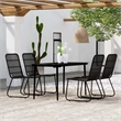 Bowery Hill Powder-Coated Steel/Glass/PE Rattan Dining Set in Black