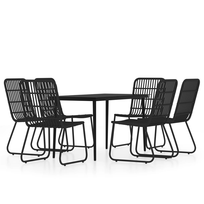 Bowery Hill Powder-Coated Steel/PE Rattan/Glass Medium Dining Set in Black
