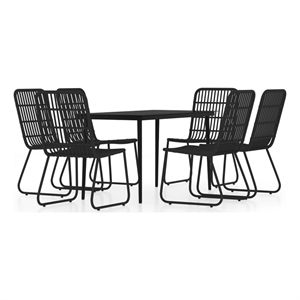 Bowery Hill Powder-Coated Steel/PE Rattan/Glass Medium Dining Set in Black