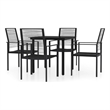 Bowery Hill Powder-Coated Steel/PVC Hollow Rattan/Glass Dining Set in Black