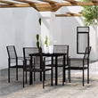 Bowery Hill Powder-Coated Steel/PVC Hollow Rattan/Glass Dining Set in Black