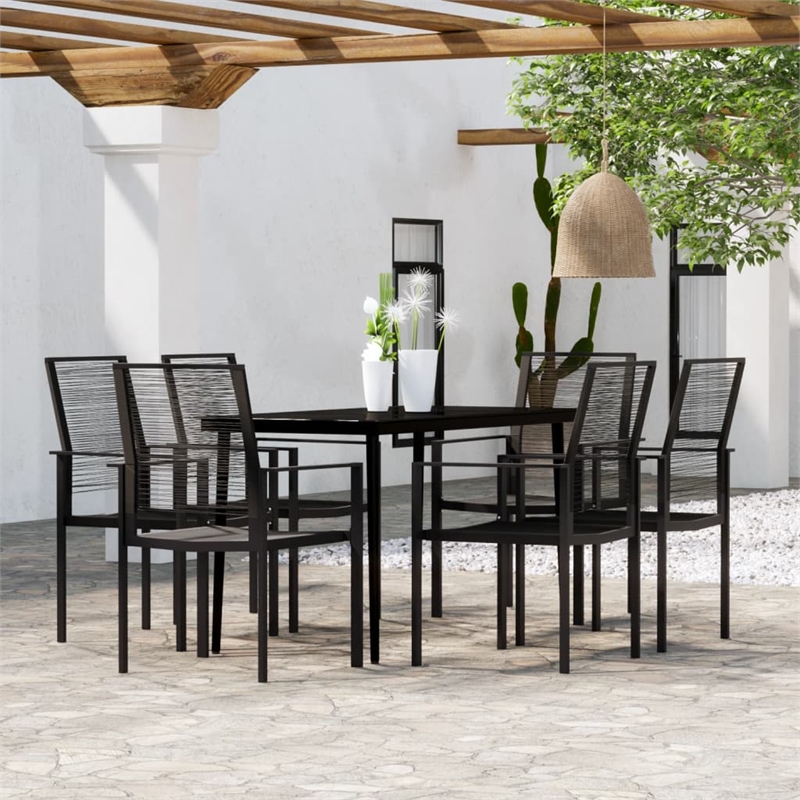 Bowery Hill Powder-Coated Steel Large Durable Dining Set in Black