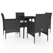 Bowery Hill PE Rattan 5 Piece Set Garden Dining Set in Black