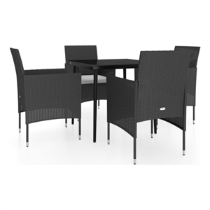 Bowery Hill PE Rattan 5 Piece Set Garden Dining Set in Black