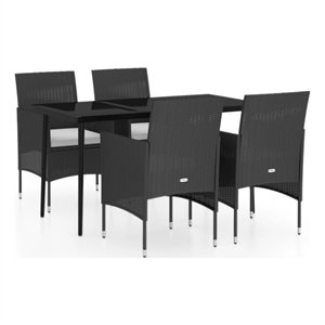 Bowery Hill PE Rattan/Powder-Coated Steel/Glass Garden Dining Set in Black