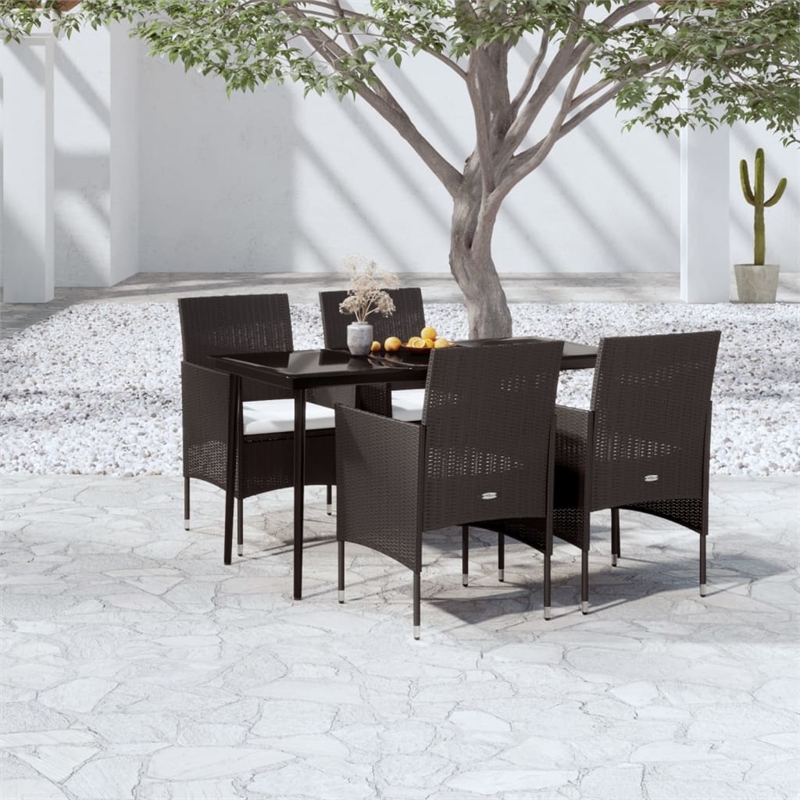 Bowery Hill PE Rattan/Powder-Coated Steel/Glass Garden Dining Set in Black