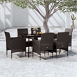 Bowery Hill PE Rattan/Powder-Coated Steel/Glass Garden Dining Set in Black