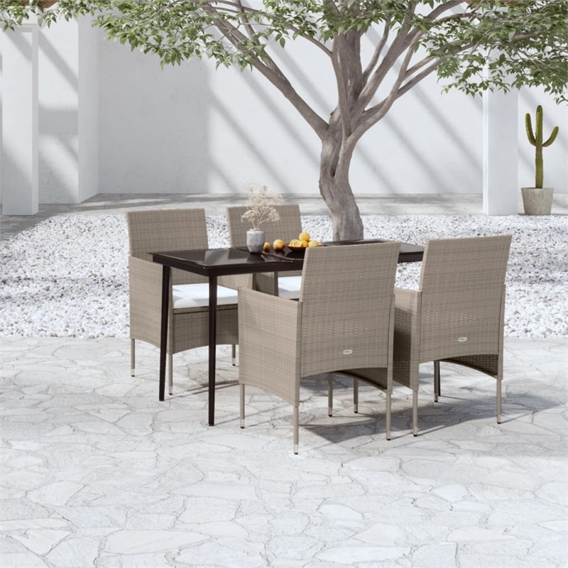 Bowery Hill Contemporary PE Rattan 5 Piece Garden Dining Set in Beige