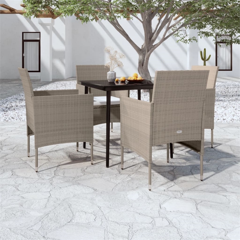Bowery Hill Contemporary PE Rattan MediumGarden Dining Set in Beige