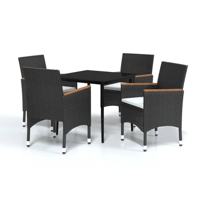 Bowery Hill Contemporary PE Rattan Medium Garden Dining Set in Black