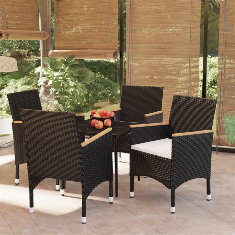 Bowery Hill Contemporary PE Rattan Medium Garden Dining Set in Black