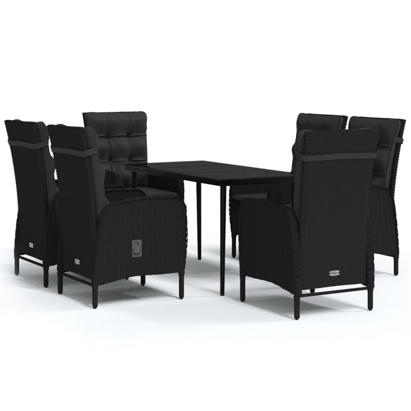 Bowery Hill PE Rattan/Powder-Coated Steel/Glass Garden Dining Set in Black