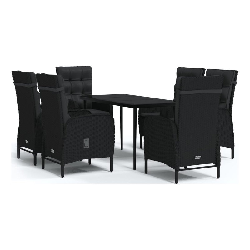 Bowery Hill PE Rattan/Powder-Coated Steel/Glass Garden Dining Set in Black