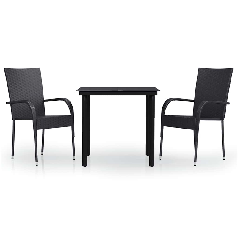 Bowery Hill PE Rattan/Powder-Coated Steel/Glass Garden Dining Set in Black