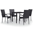 Bowery Hill PE Rattan/Powder-Coated Steel/Glass Garden Dining Set in Black