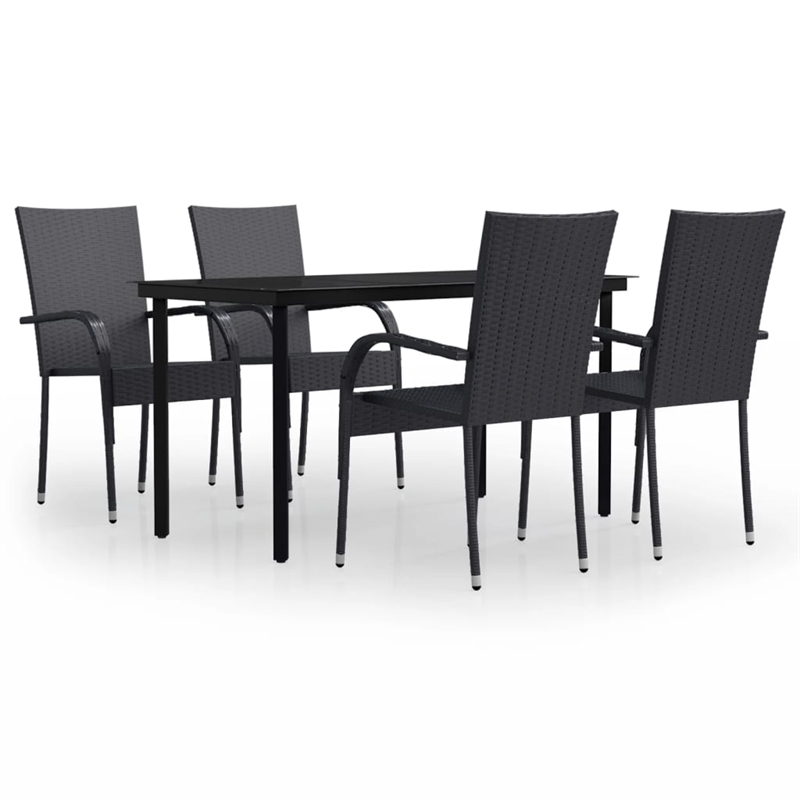 Bowery Hill PE Rattan/Powder-Coated Steel/Glass Garden Dining Set in Black