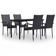 Bowery Hill PE Rattan/Powder-Coated Steel/Glass Garden Dining Set in Black