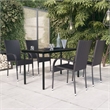 Bowery Hill PE Rattan/Powder-Coated Steel/Glass Garden Dining Set in Black