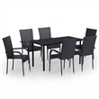 Bowery Hill PE Rattan/Powder-Coated Steel/Glass Garden Dining Set in Black