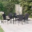 Bowery Hill PE Rattan/Powder-Coated Steel/Glass Garden Dining Set in Black