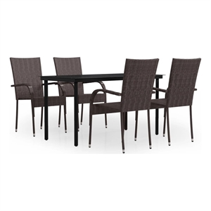 Bowery Hill Contemporary Garden Dining Set in Brown and Black