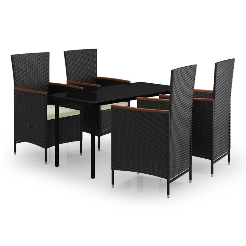 Bowery Hill Contemporary PE Rattan Durable Garden Dining Set in Black