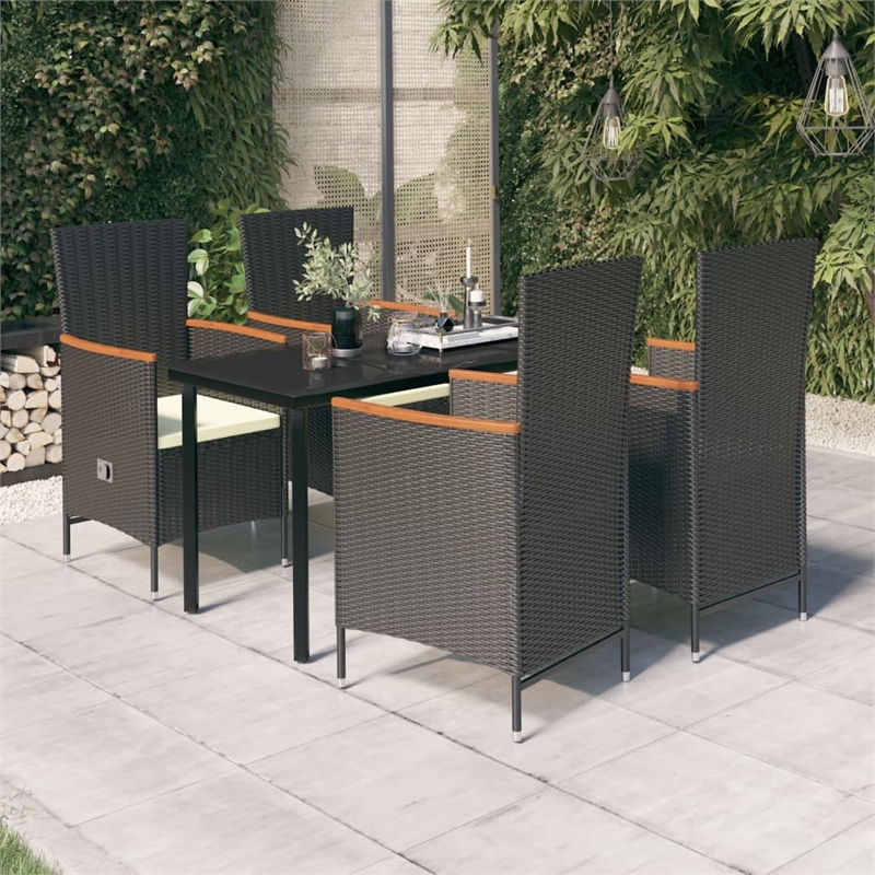 Bowery Hill Contemporary PE Rattan Durable Garden Dining Set in Black