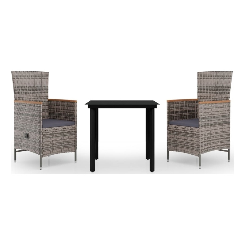 Bowery Hill PE Rattan Standard Foldable Garden Dining Set in Gray and Black