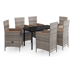 Bowery Hill Contemporary Powder-Coated Garden Dining Set in Gray/Black