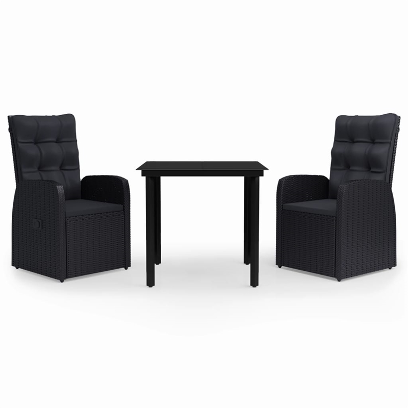Bowery Hill PE Rattan Powder-Coated Steel Glass Garden Dining Set in Black