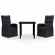 Bowery Hill PE Rattan Powder-Coated Steel Glass Garden Dining Set in Black
