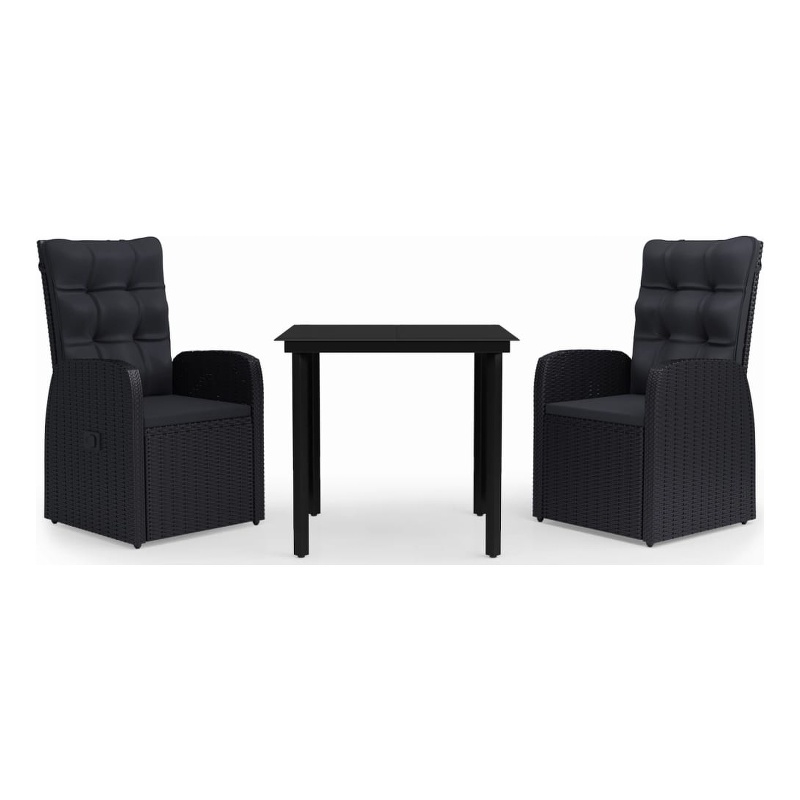 Bowery Hill PE Rattan Powder-Coated Steel Glass Garden Dining Set in Black