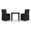 Bowery Hill PE Rattan Powder-Coated Steel Glass Garden Dining Set in Black