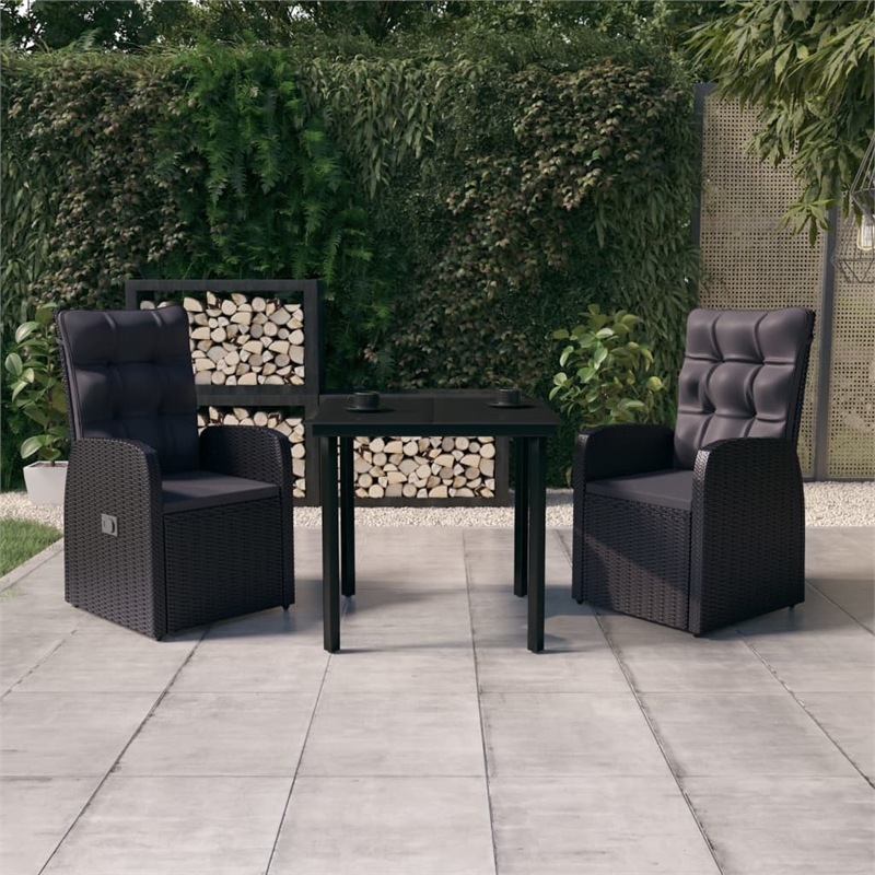 Bowery Hill PE Rattan Powder-Coated Steel Glass Garden Dining Set in Black