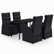 Bowery Hill PE Rattan Powder-Coated Steel Glass Garden Dining Set in Black