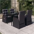 Bowery Hill PE Rattan Powder-Coated Steel Glass Garden Dining Set in Black
