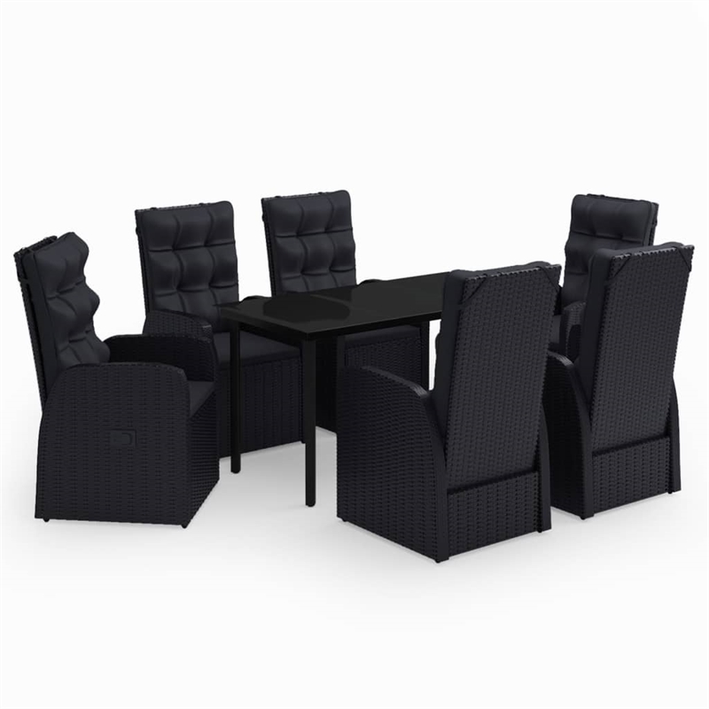Bowery Hill PE Rattan Powder-Coated Steel Glass Garden Dining Set in Black