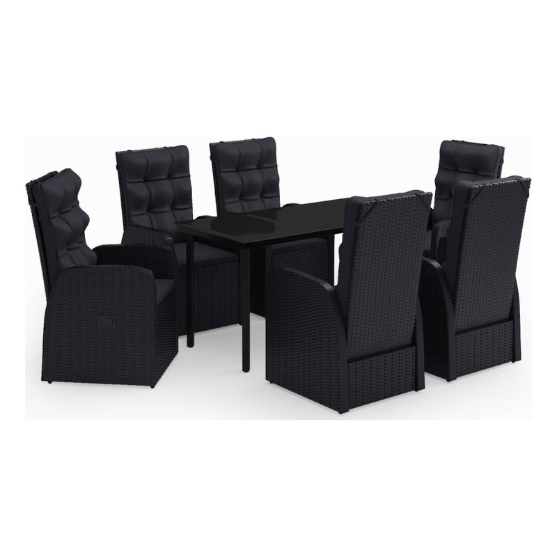 Bowery Hill PE Rattan Powder-Coated Steel Glass Garden Dining Set in Black