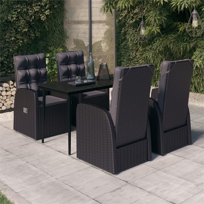 Bowery Hill PE Rattan/Powder-Coated Steel/Glass Garden Dining Set in Black