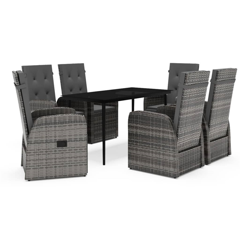 Bowery Hill PE Rattan/Powder-Coated Steel/Glass Garden Dining Set in Gray