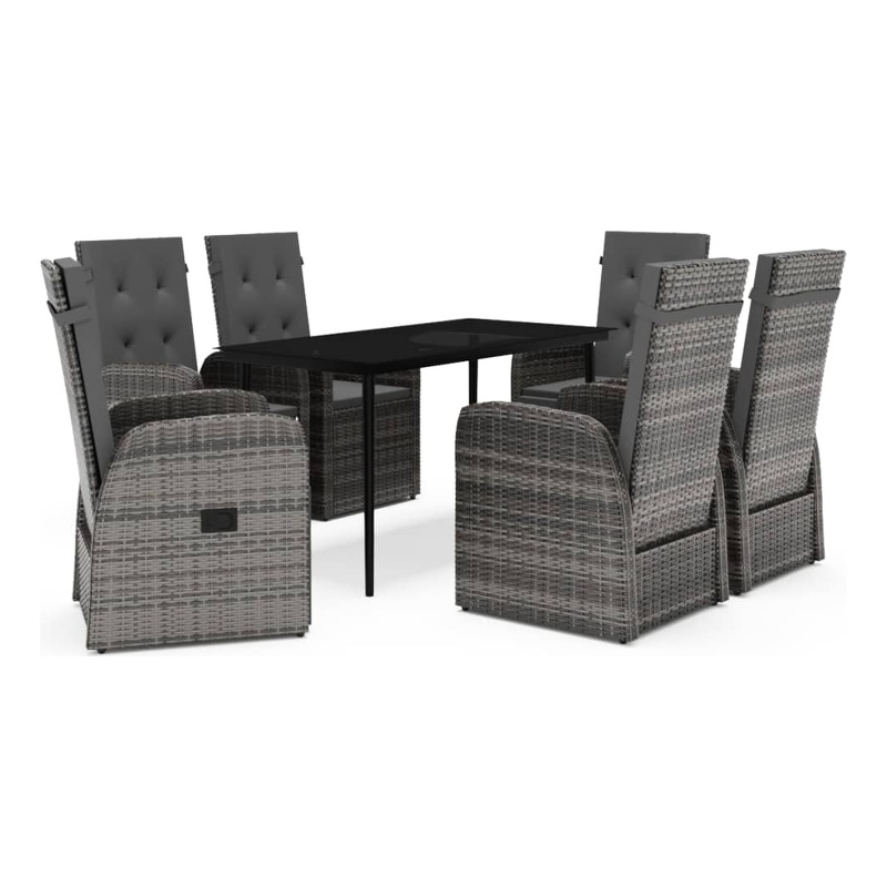 Bowery Hill PE Rattan/Powder-Coated Steel/Glass Garden Dining Set in Gray