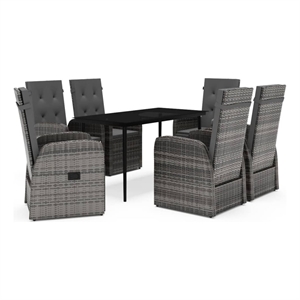 Bowery Hill PE Rattan/Powder-Coated Steel/Glass Garden Dining Set in Gray