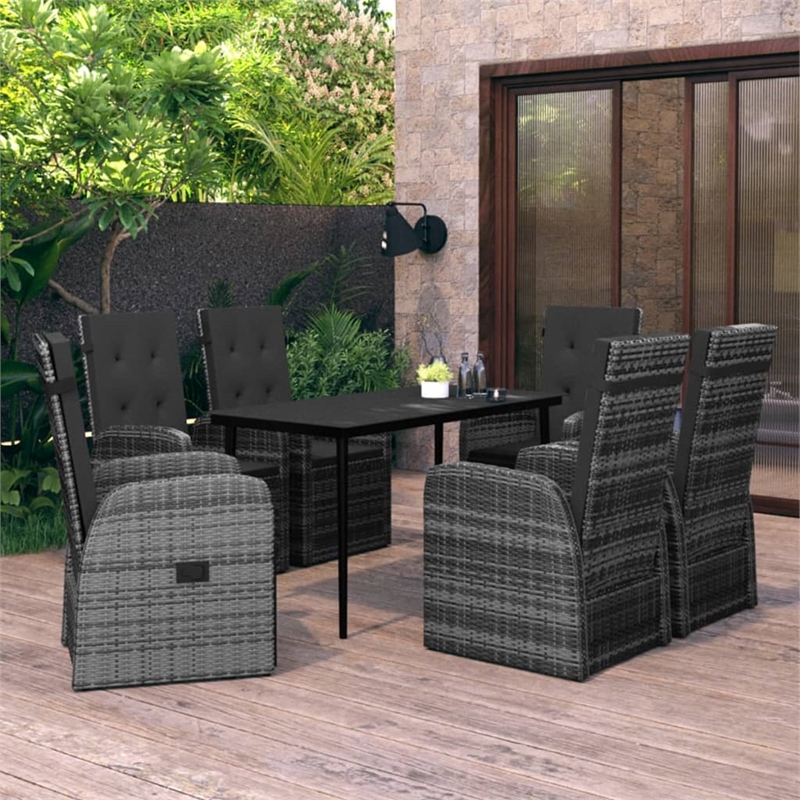 Bowery Hill PE Rattan/Powder-Coated Steel/Glass Garden Dining Set in Gray