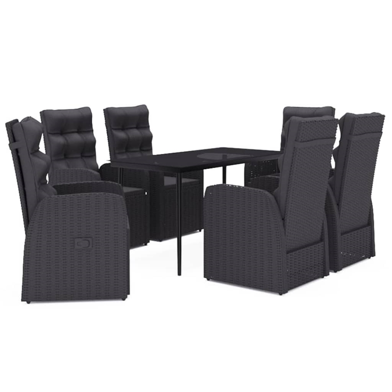 Bowery Hill PE Rattan/Powder-Coated Steel/Glass Garden Dining Set in Black